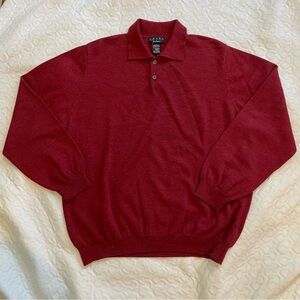 Valda by Toscano Sweater Men’s 100% Merino Wool Collared Red Large Italian Cozy
